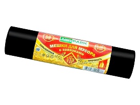 Мешки для мусора 120 л, с завязками, черные, в рулоне 10 шт., ПНД, 15 мкм, 800х750 мм, VIP, Z12010black в Северодвинске