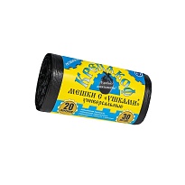 Мешки для мусора 20 л, с ушками, черные, в рулоне 30 шт., ПНД, 10 мкм, 550х440 мм, Крепакоф, 4607075710405 в Северодвинске