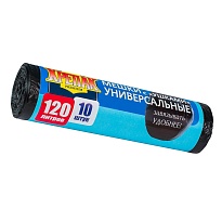 Мешки для мусора 120 л, с ушками, черные, в рулоне 10 шт., ПНД, 15 мкм, 1100х700 мм, Крепак, 4607075710474 в Северодвинске