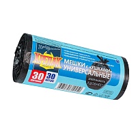 Мешки для мусора 30 л, с ушками, черные, в рулоне 30 шт., ПНД, 9 мкм, 600х500 мм, Крепак, 4607075710450 в Северодвинске