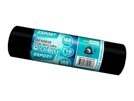 Мешки для мусора 160 л, ароматизированные, черные, в рулоне 10 шт., ПВД, 80 мкм, 1100х930 мм, EXPORT, exp16010142 в Северодвинске