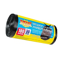 Мешки для мусора 180 л, черные, в рулоне 30 шт., ПНД, 20 мкм, 1150х800 мм, Крепак, 4607075710139 в Северодвинске