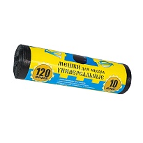 Мешки для мусора 120 л, с ушками, черные, в рулоне 10 шт., ПНД, 13 мкм, 1050х680 мм, Крепакоф, 4607075710252 в Северодвинске