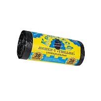 Мешки для мусора 30 л, с ушками, черные, в рулоне 30 шт., ПНД, 8 мкм, 580х460 мм, Крепакоф, 4607075710412 в Северодвинске