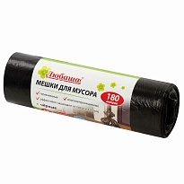Мешки для мусора 180 л, черные, в рулоне 10 шт., ПВД, 24 мкм, 1060х800 мм, Любаша, 605336 в Северодвинске