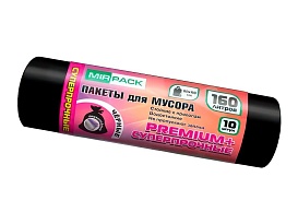 Мешки для мусора 160 л, ароматизированные, черные, в рулоне 10 шт., ПВД, 35 мкм, 1100х930 мм, PREMIUM+, 16010530 в Северодвинске